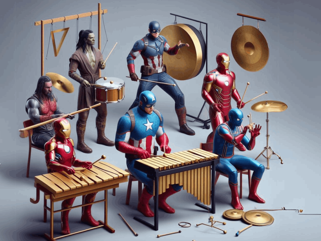 Superheroes Playing Percussion Instruments