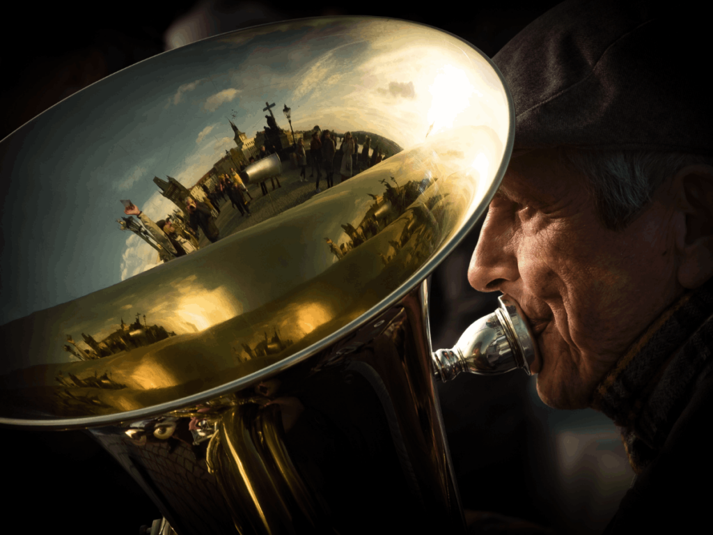 man playing a tuba