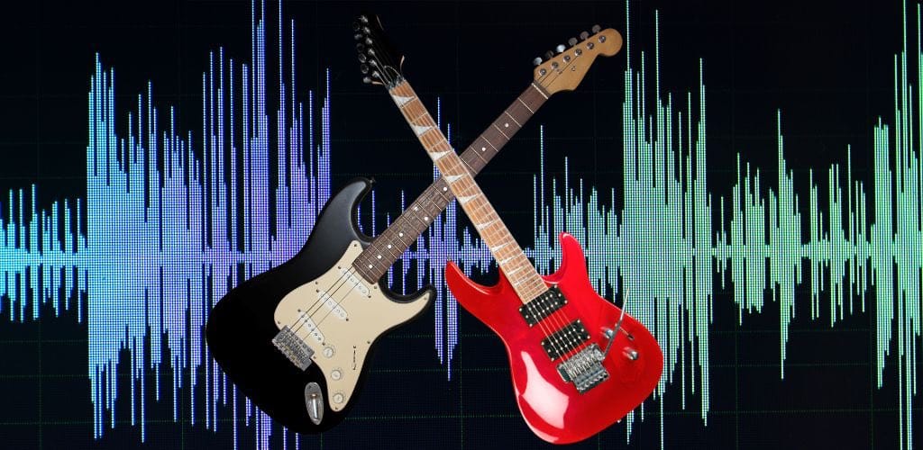 The Top 7 Craziest Myths About Electric Guitars—And Which Ones Are Actually True! Two Guitars With A Sound Wave On The Background
