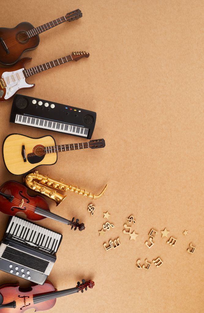 Smallest Instrument In The World Different Small Music Instruments On Brown-Colored Surface