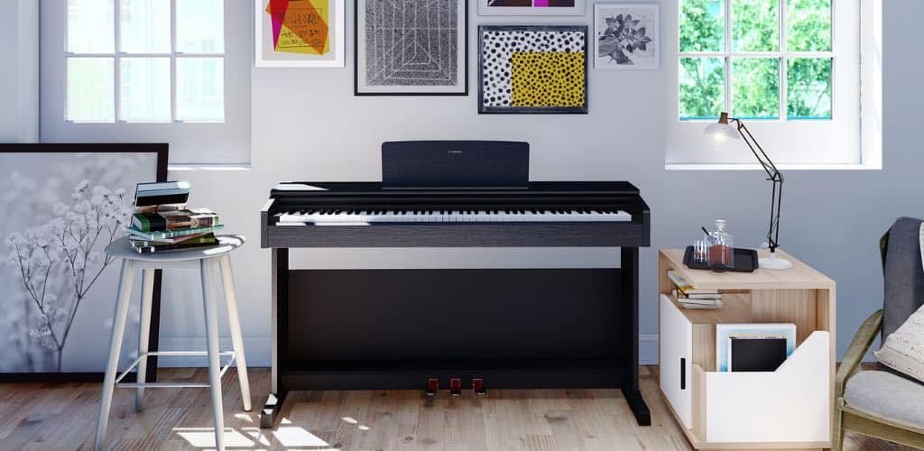 Yamaha Ydp 144: Elevate Your Home With Superior Sound Quality A Yamaha Product Image Of A Digital Piano Inside A White Spacious Living Room