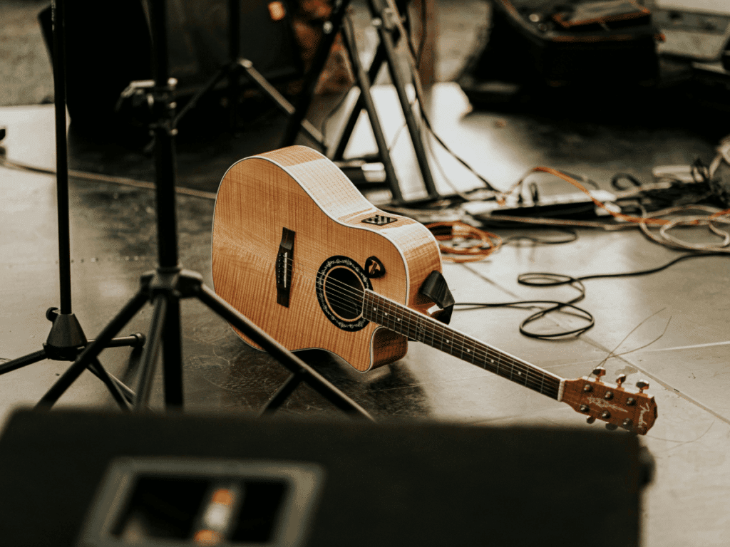 Acoustic Guitar On A Stage