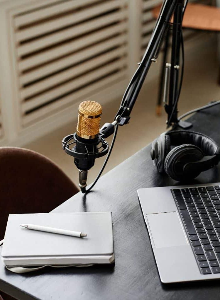 A Microphone Used For Podcast On A Boom Arm A Microphone Used For Podcast On A Boom Arm